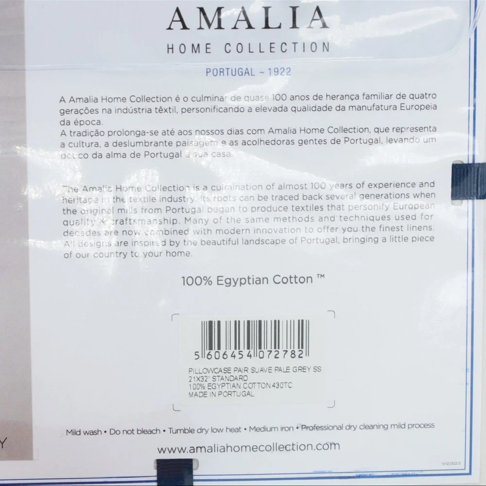 Amalia Pillowcase Pair Standard 100% Egyptian Cotton Suave Pale‎ Grey 21x32”